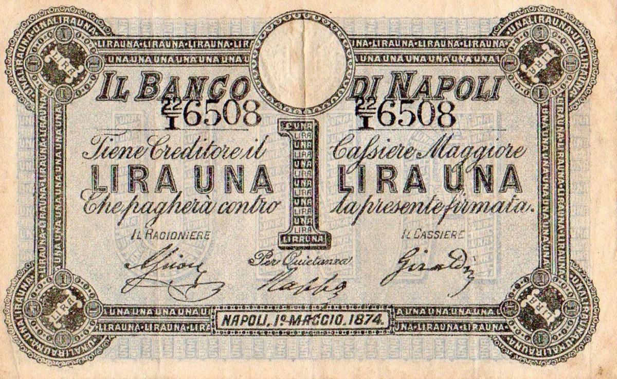 Front of Italian States pS820: 1 Lira from 1870