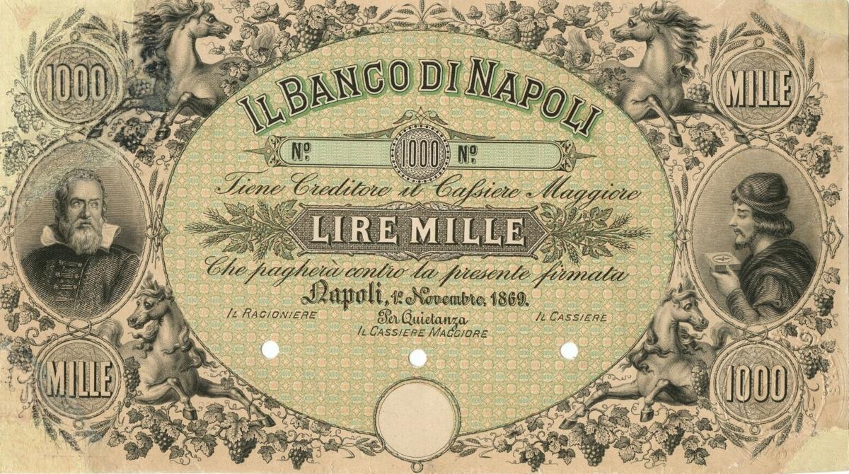 Front of Italian States pS842: 1000 Lire from 1869