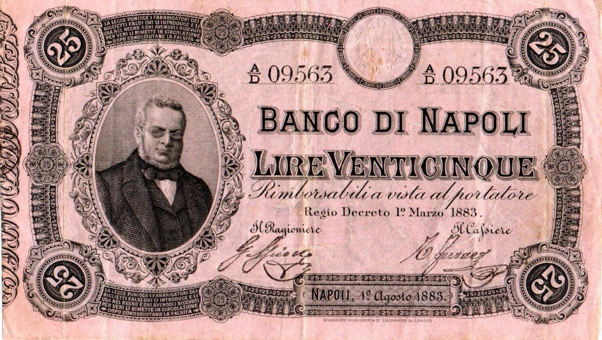 Front of Italian States pS843: 25 Lire from 1883