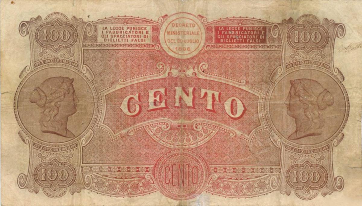 Back of Italian States pS849: 100 Lire from 1896