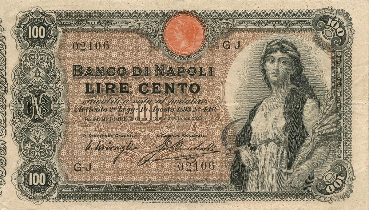 Front of Italian States pS849: 100 Lire from 1896