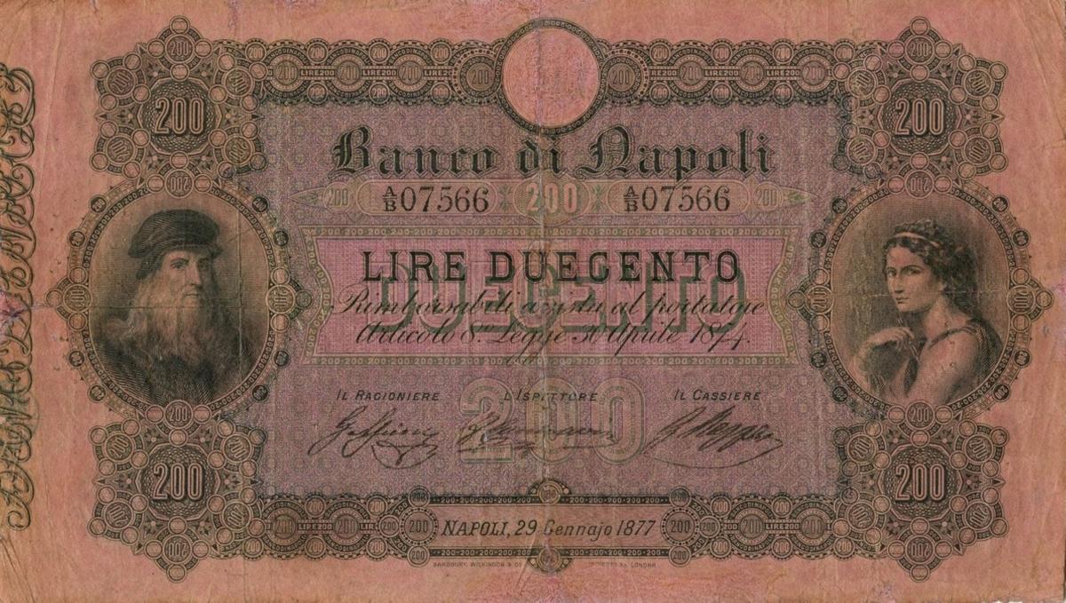 Front of Italian States pS850: 200 Lire from 1877