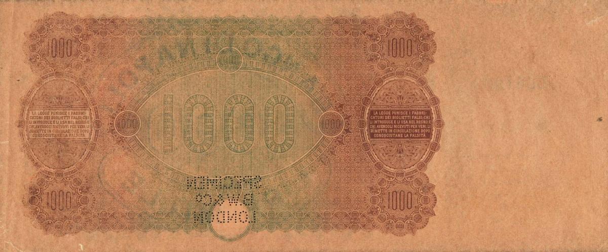 Back of Italian States pS853s: 1000 Lire from 1877