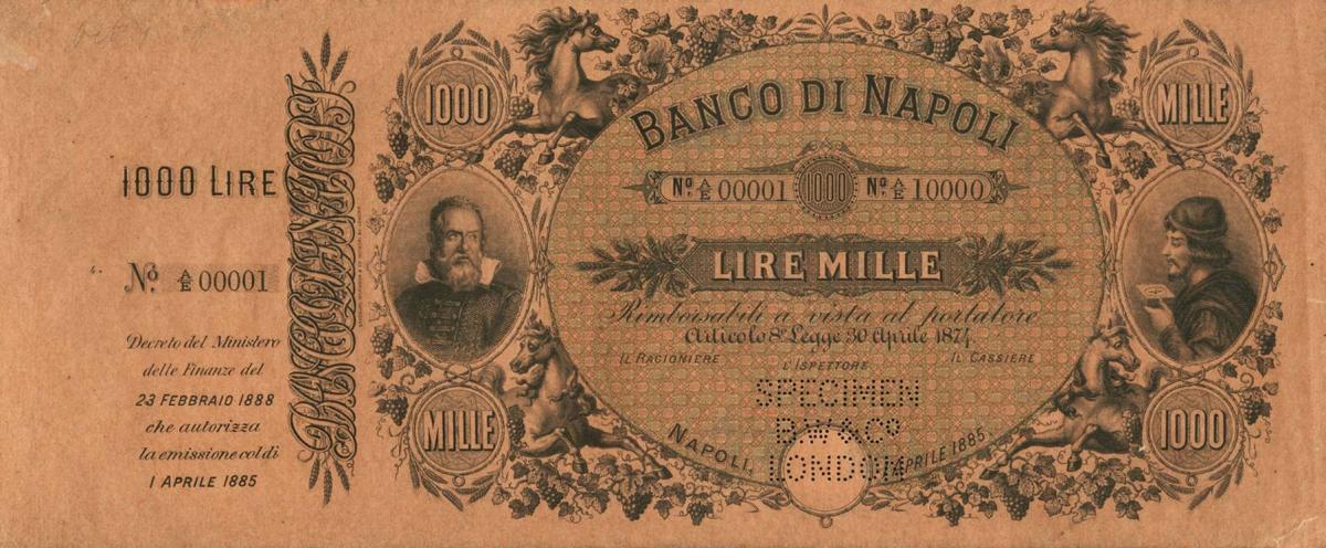 Front of Italian States pS853s: 1000 Lire from 1877