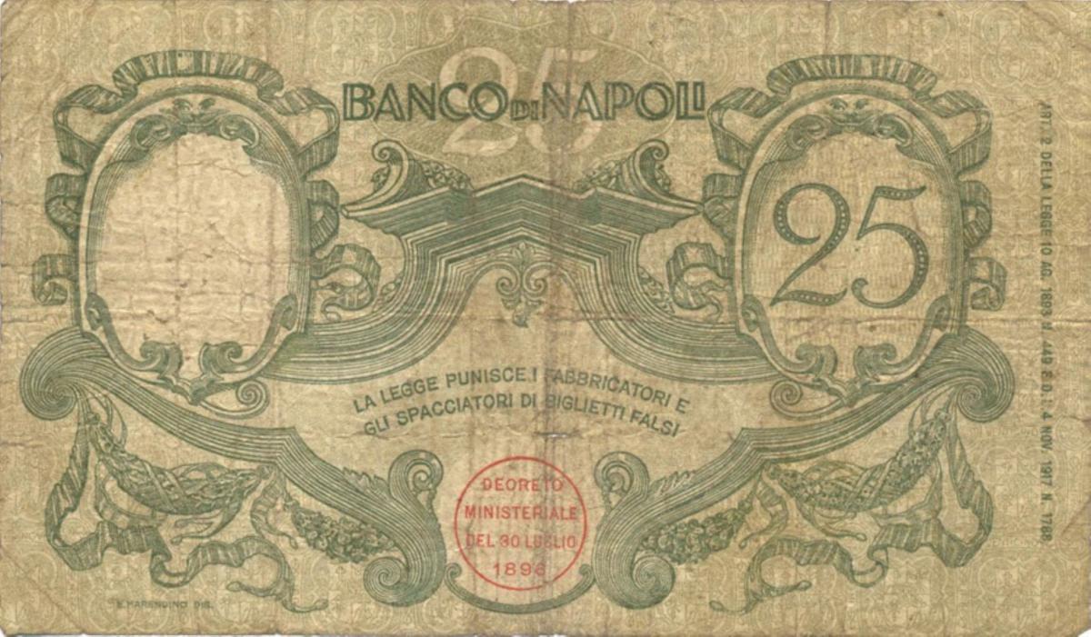 Back of Italian States pS855: 25 Lire from 1918