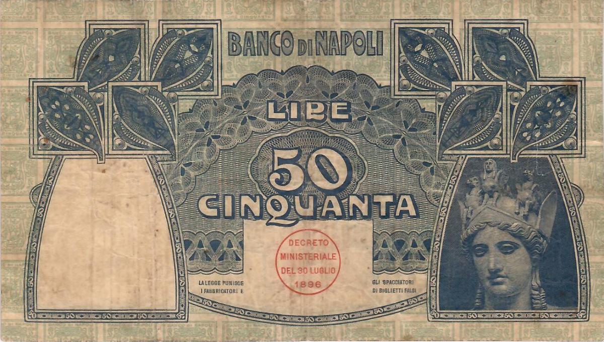 Back of Italian States pS856: 50 Lire from 1909