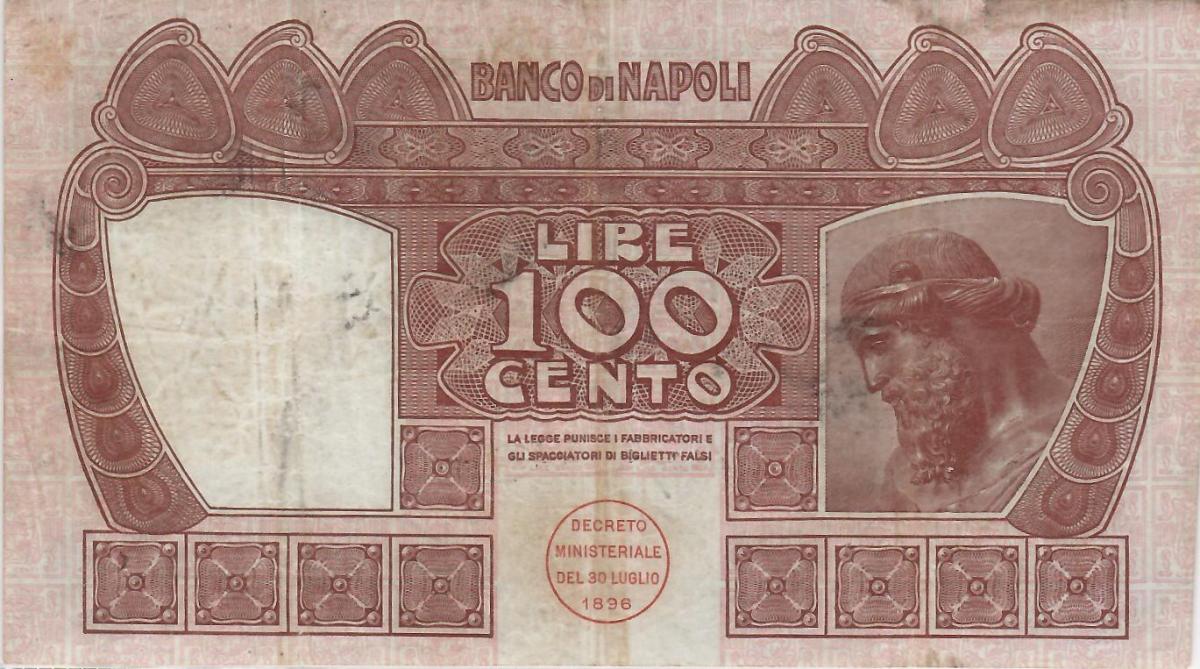 Back of Italian States pS857: 100 Lire from 1908