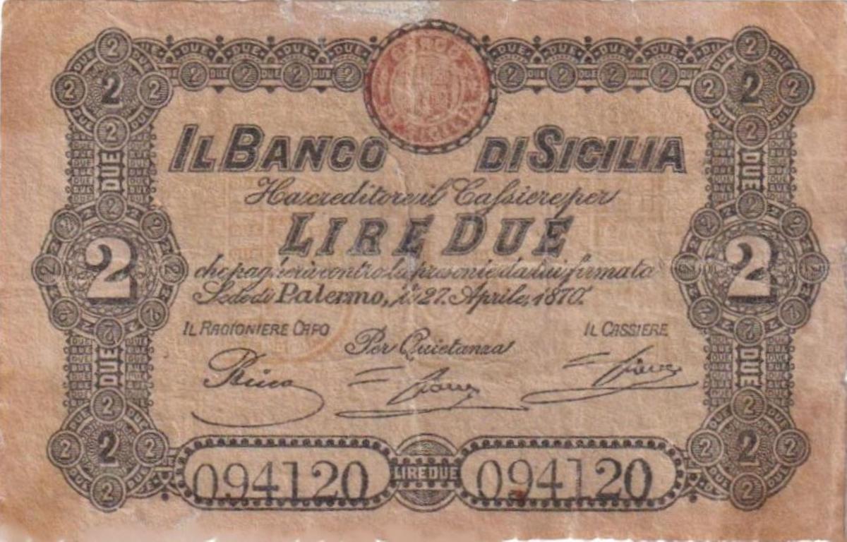 Front of Italian States pS880: 2 Lire from 1870