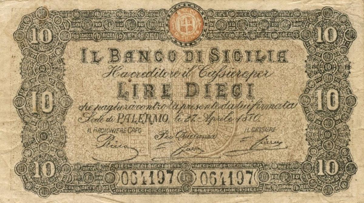 Front of Italian States pS882: 10 Lire from 1870