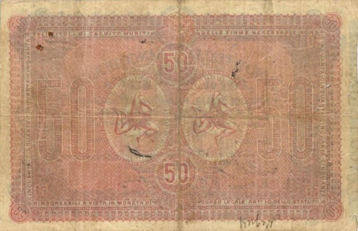 Back of Italian States pS884: 50 Lire from 1870