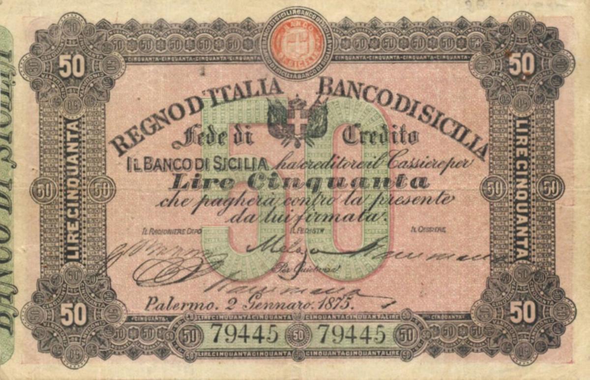 Front of Italian States pS884: 50 Lire from 1870