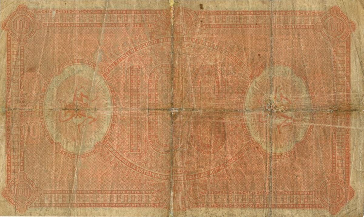 Back of Italian States pS885a: 100 Lire from 1870