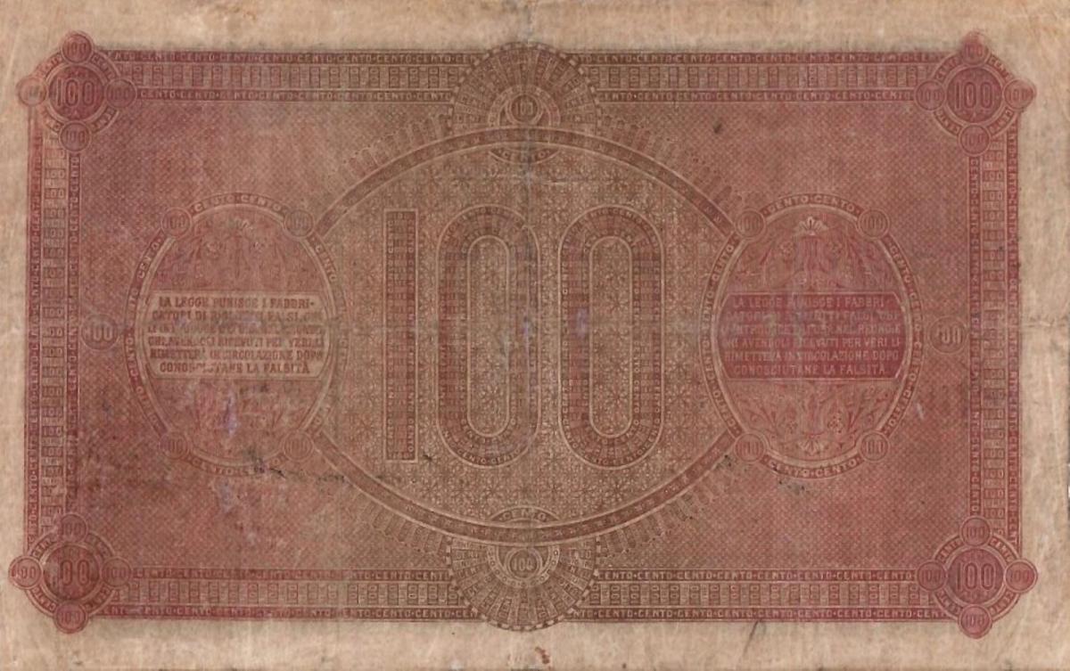 Back of Italian States pS891a: 100 Lire from 1879