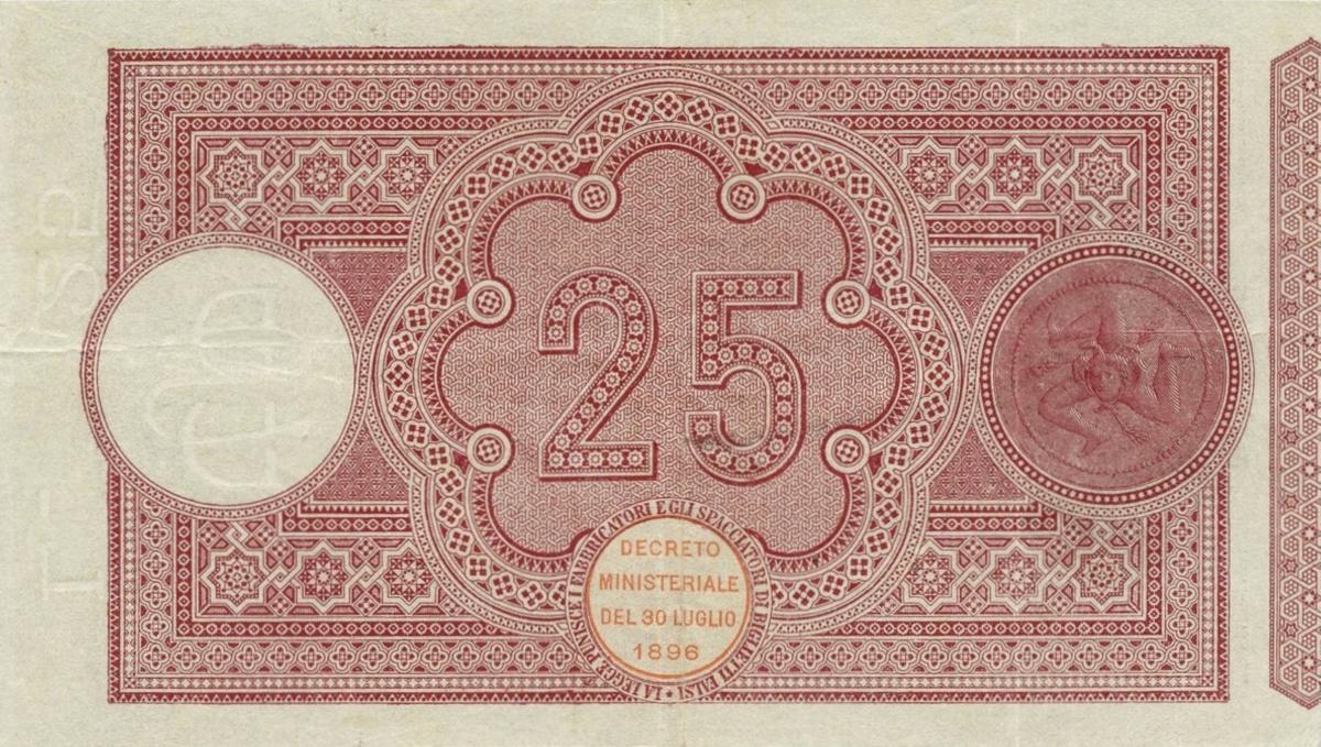 Back of Italian States pS895: 25 Lire from 1918
