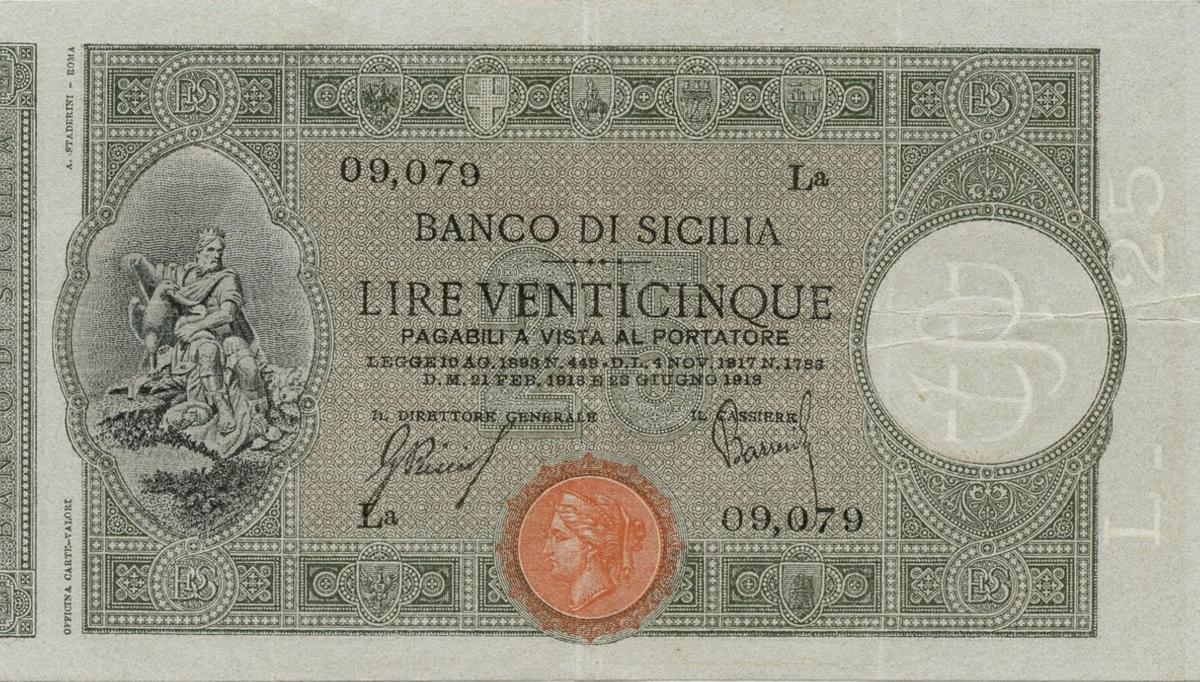 Front of Italian States pS895: 25 Lire from 1918