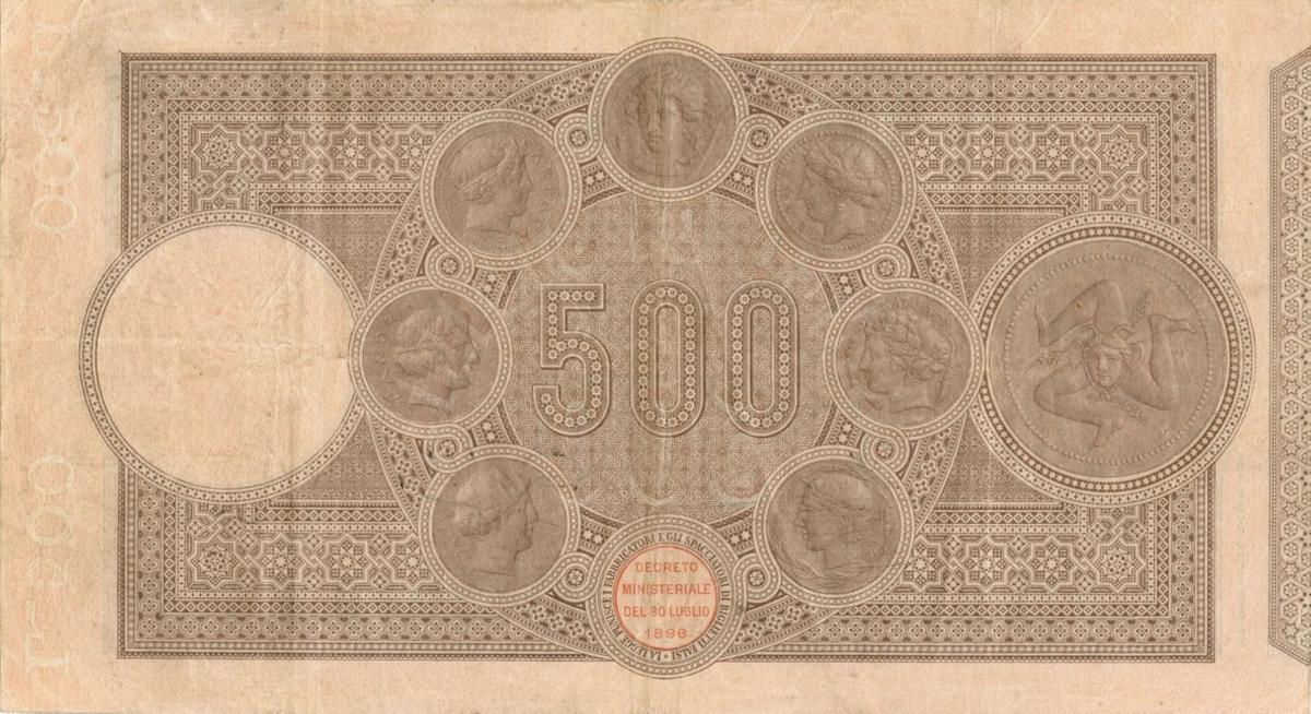 Back of Italian States pS898: 500 Lire from 1897