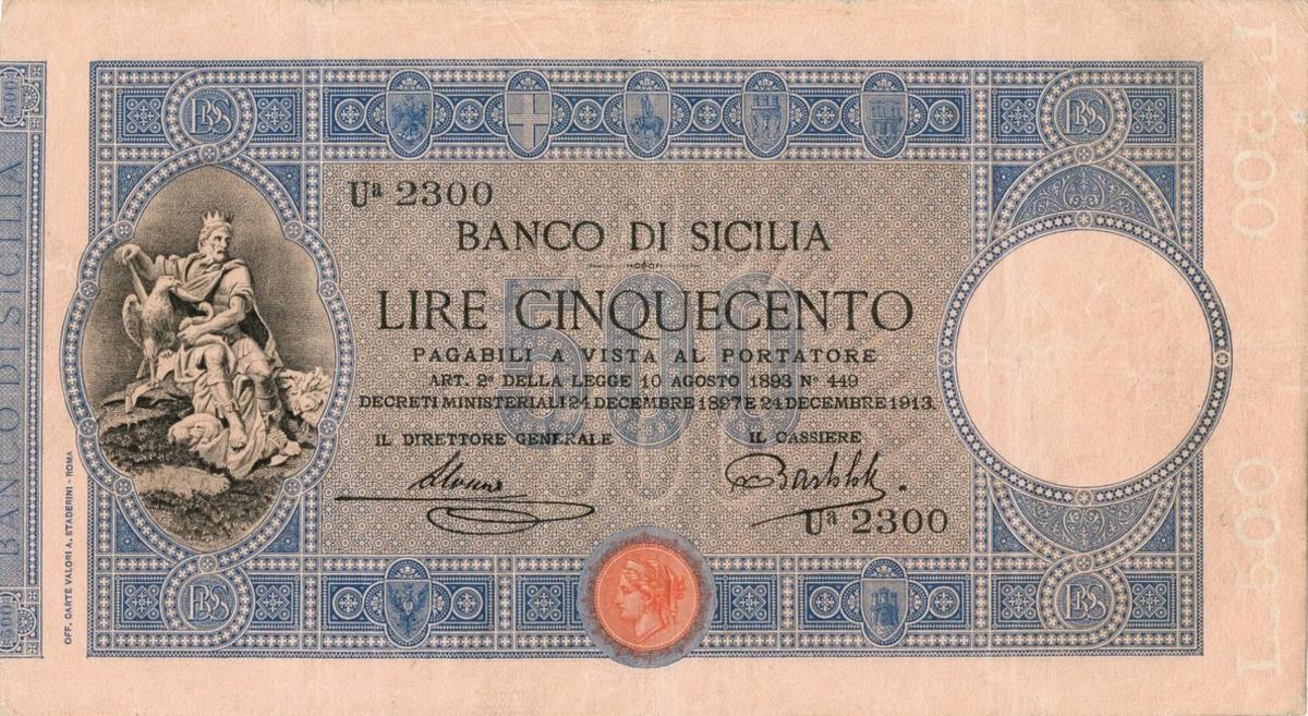 Front of Italian States pS898: 500 Lire from 1897