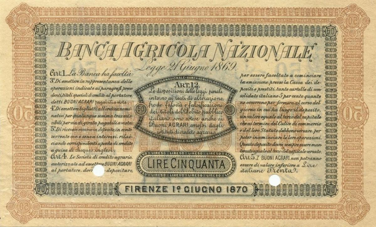 Back of Italian States pS907s: 50 Lire from 1870