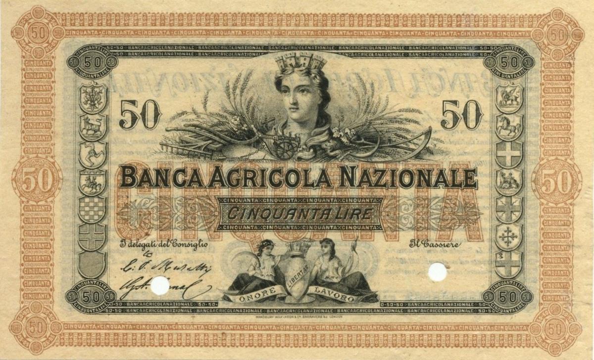 Front of Italian States pS907s: 50 Lire from 1870