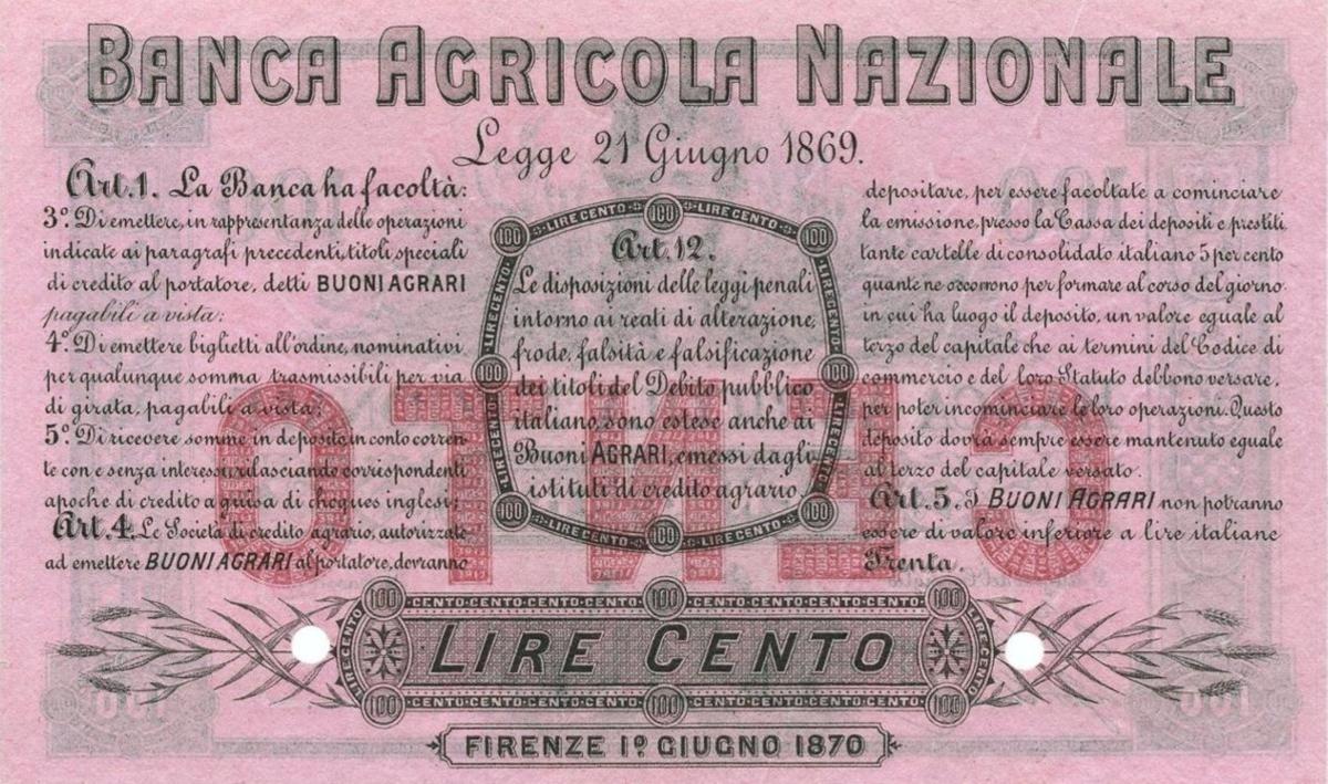 Back of Italian States pS908s: 100 Lire from 1870
