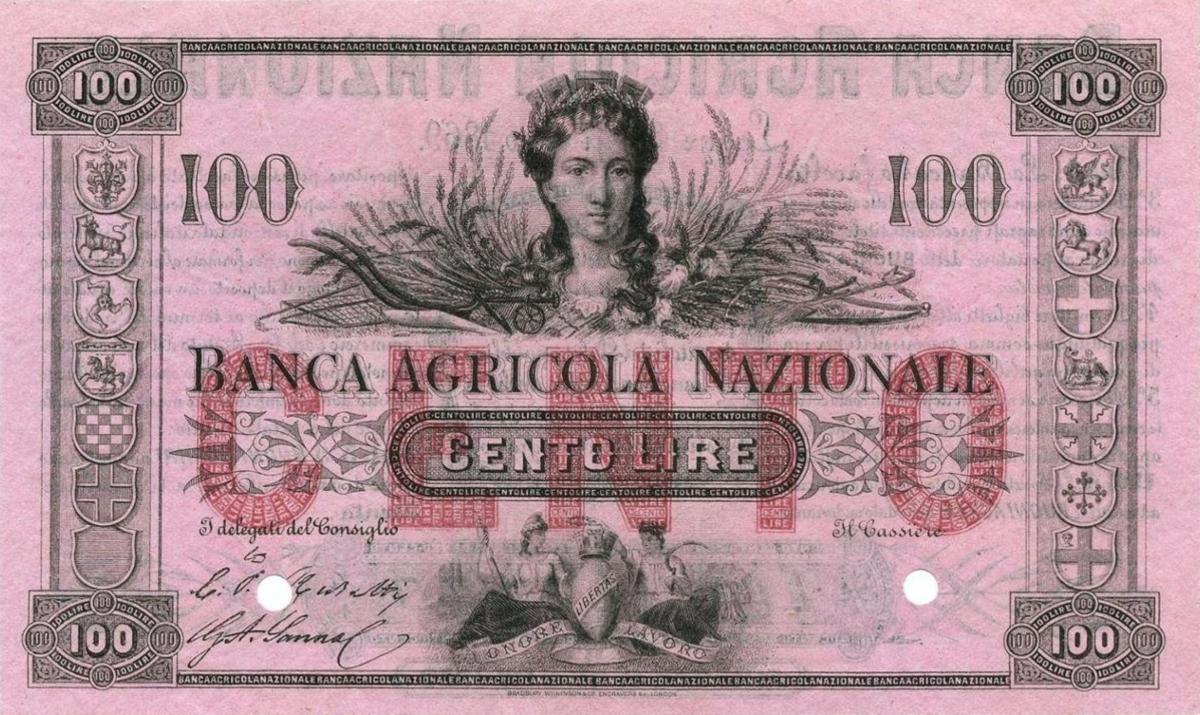 Front of Italian States pS908s: 100 Lire from 1870