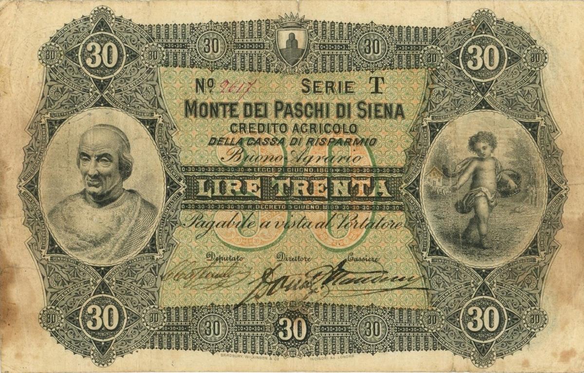 Front of Italian States pS912: 30 Lire from 1870