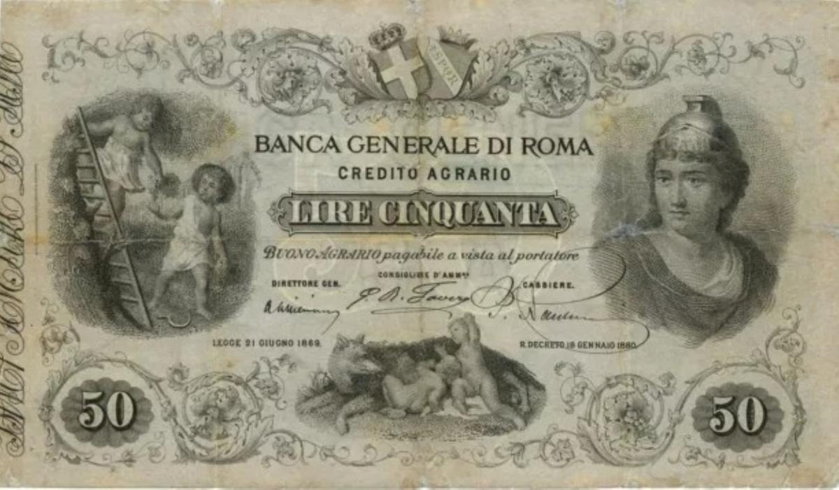 Front of Italian States pS919: 50 Lire from 1880