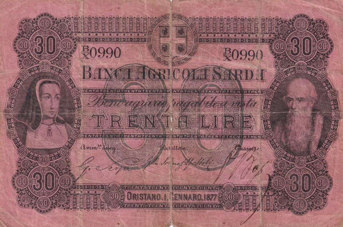 Front of Italian States pS921c: 30 Lire from 1870