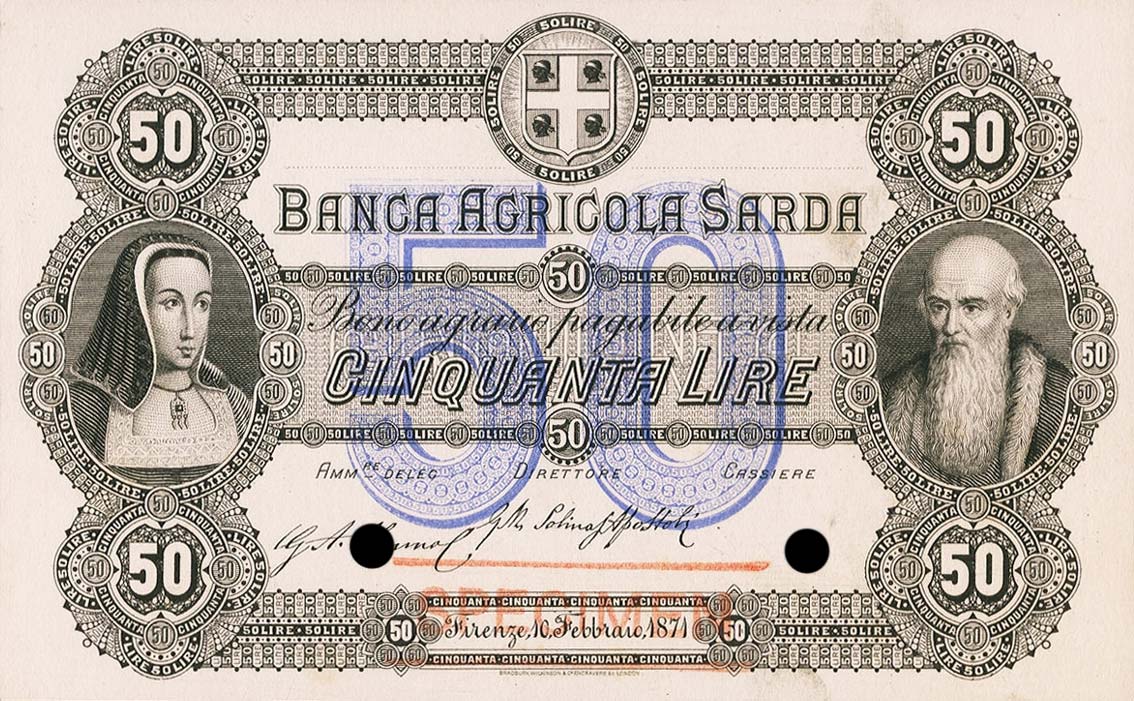 Front of Italian States pS922ct: 50 Lire from 1871