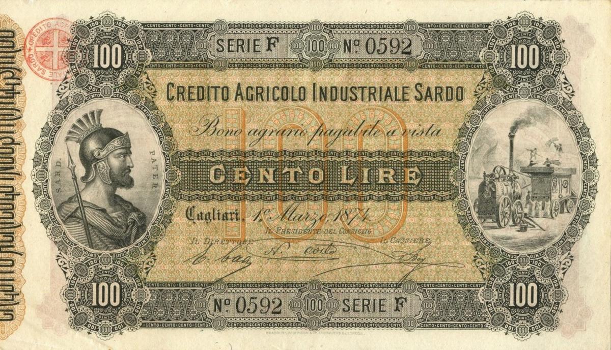 Front of Italian States pS928: 100 Lire from 1874