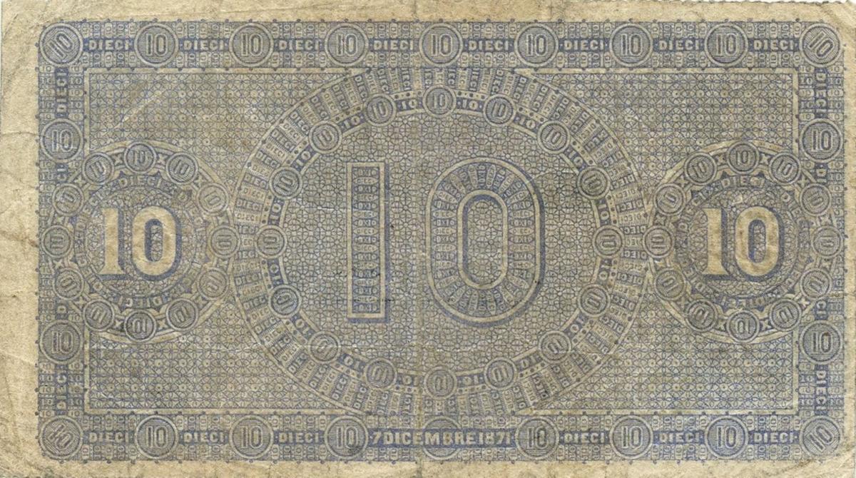 Back of Italian States pS941: 10 Lire from 1867