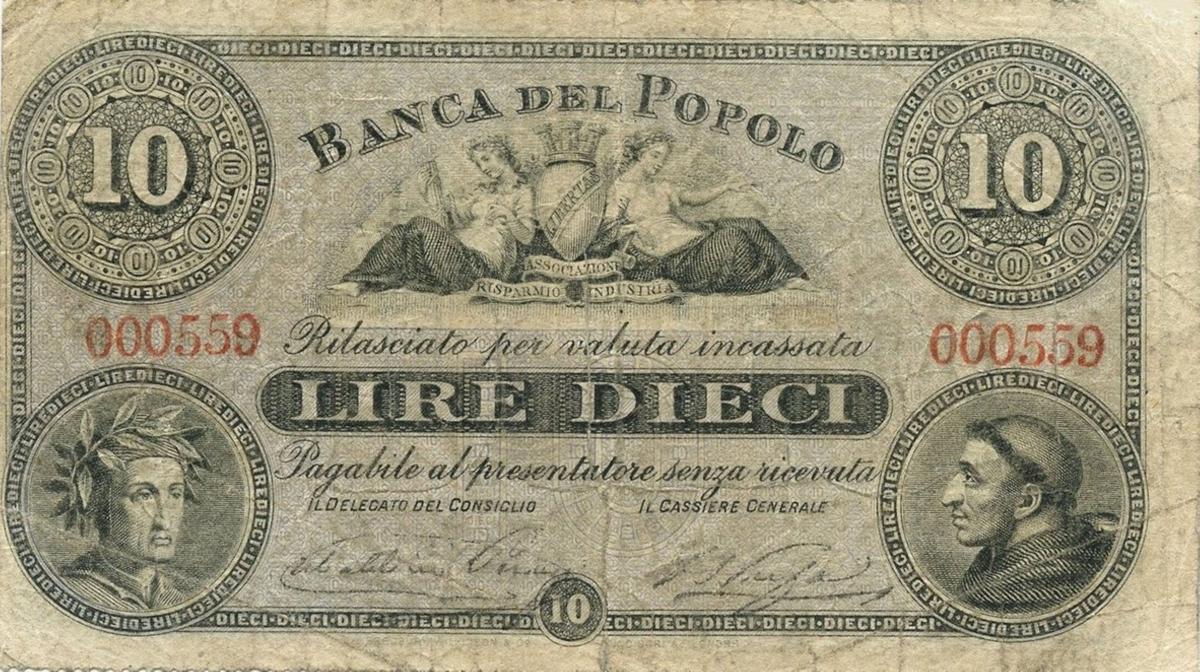 Front of Italian States pS941: 10 Lire from 1867