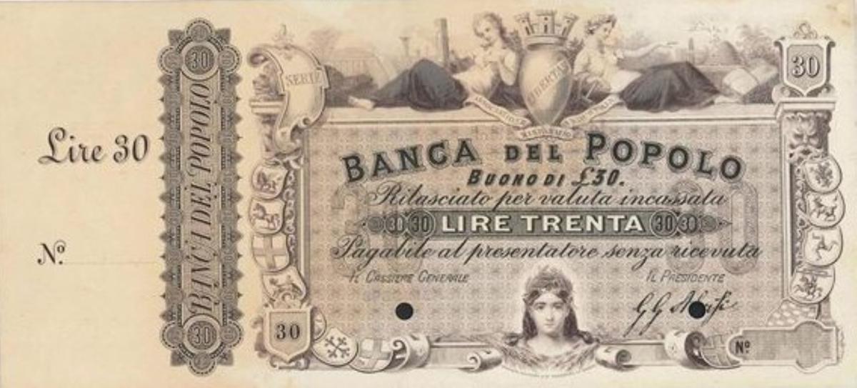Front of Italian States pS943: 30 Lire from 1866
