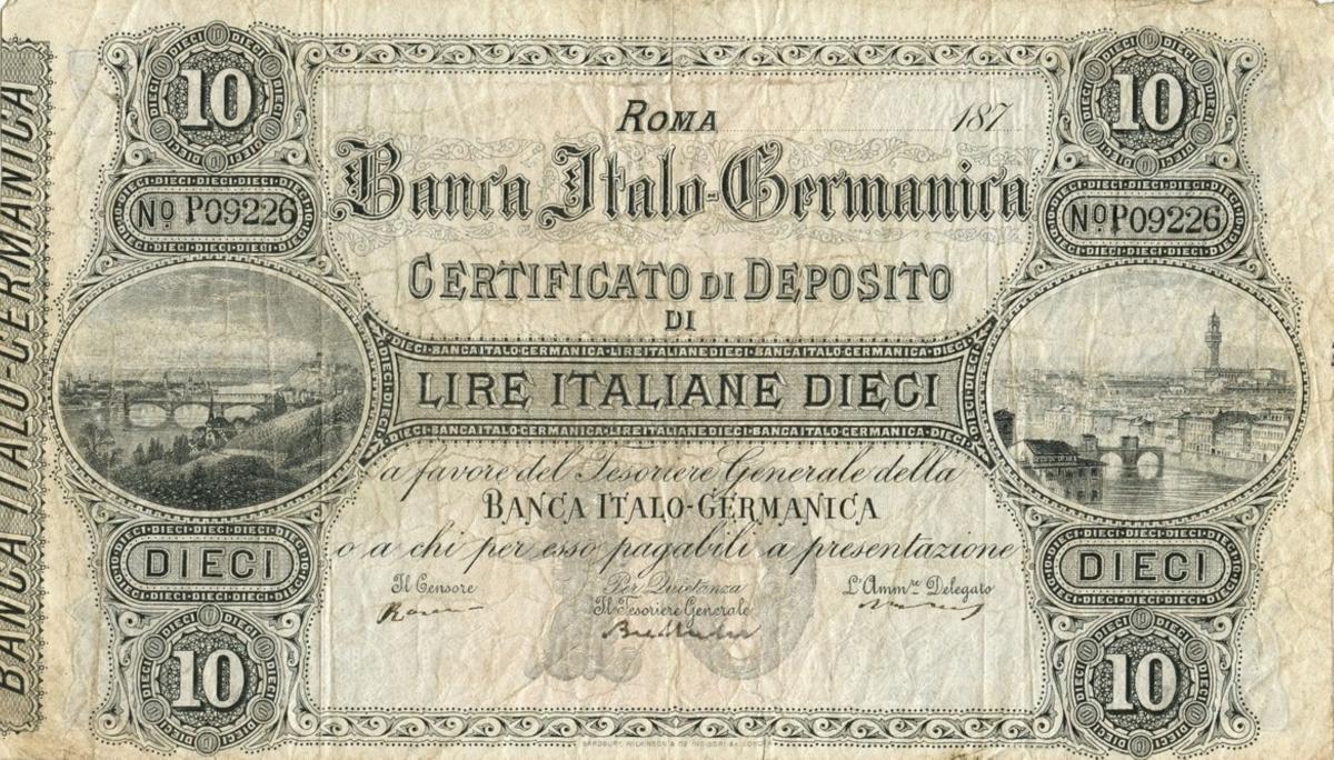 Front of Italian States pS972a: 10 Lire from 1871