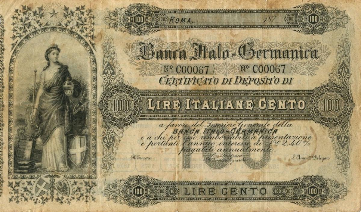 Front of Italian States pS975a: 100 Lire from 1871