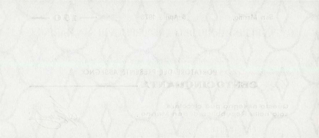 Back of San Marino pS101: 150 Lire from 1976