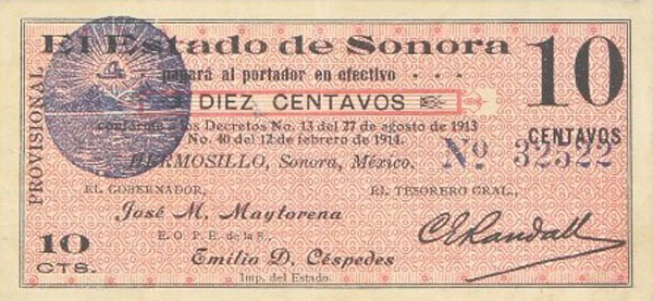 Front of Mexico, Revolutionary pS1063: 10 Centavos from 1913