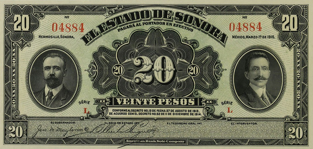 Front of Mexico, Revolutionary pS1074r: 20 Pesos from 1915