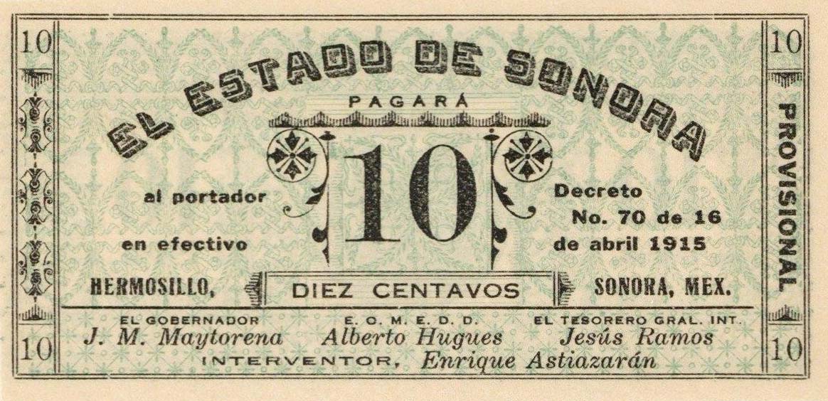 Front of Mexico, Revolutionary pS1078b: 10 Centavos from 1915