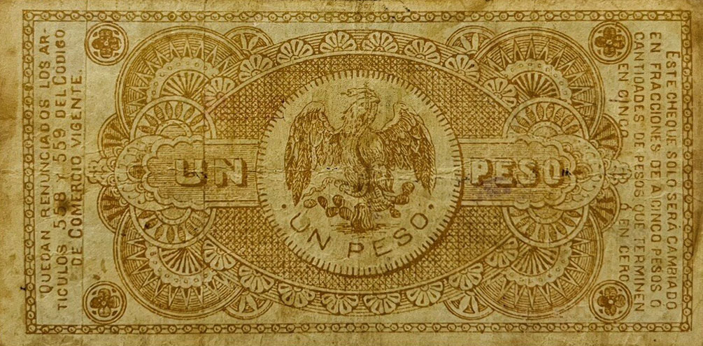 Back of Mexico, Revolutionary pS1122b: 1 Peso from 1914