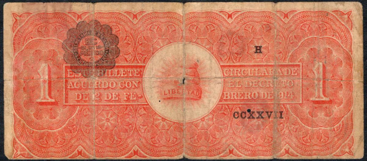 Back of Mexico, Revolutionary pS523a: 1 Peso from 1914