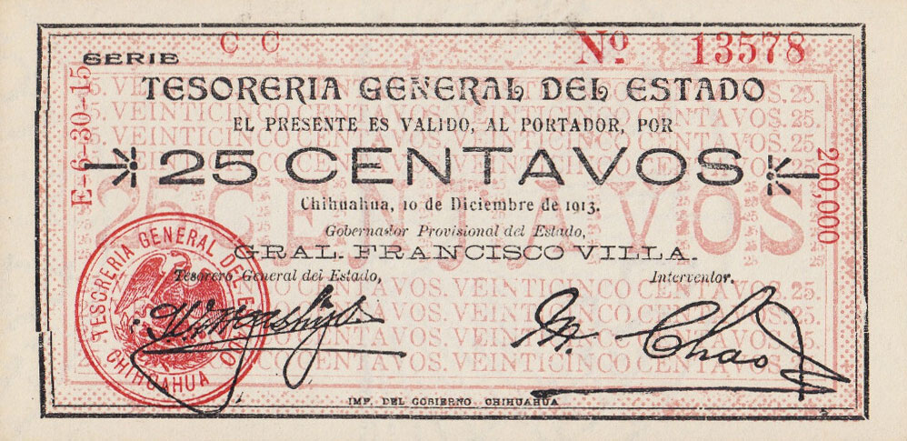 Front of Mexico, Revolutionary pS551j: 25 Centavos from 1913