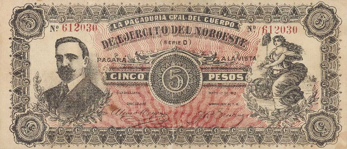 Front of Mexico, Revolutionary pS870a: 5 Pesos from 1915
