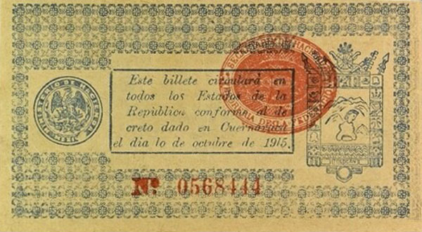 Back of Mexico, Revolutionary pS909a: 5 Pesos from 1915
