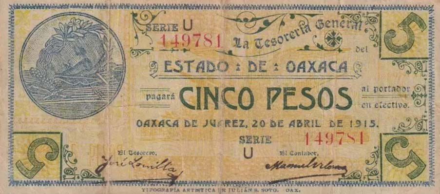 Front of Mexico, Revolutionary pS954: 5 Pesos from 1915