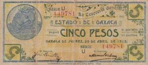Gallery image for Mexico, Revolutionary pS954: 5 Pesos