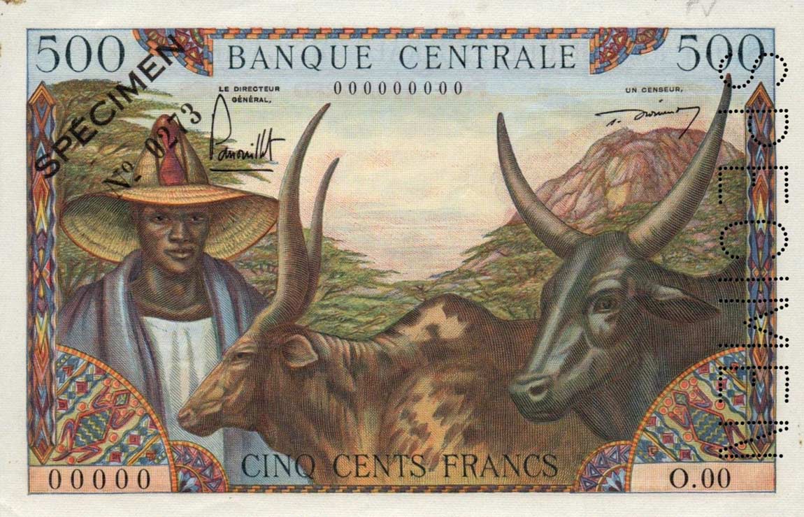 Front of Cameroon p11s: 500 Francs from 1962