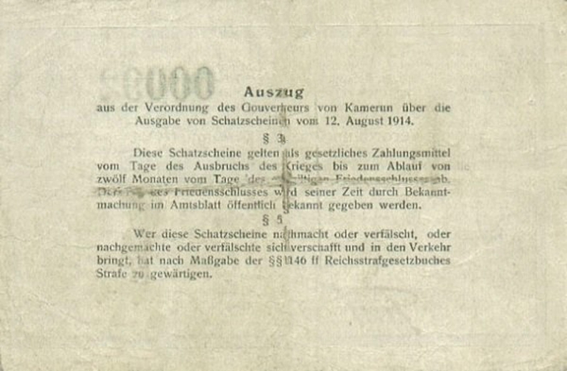 Back of Cameroon p1b: 5 Mark from 1914