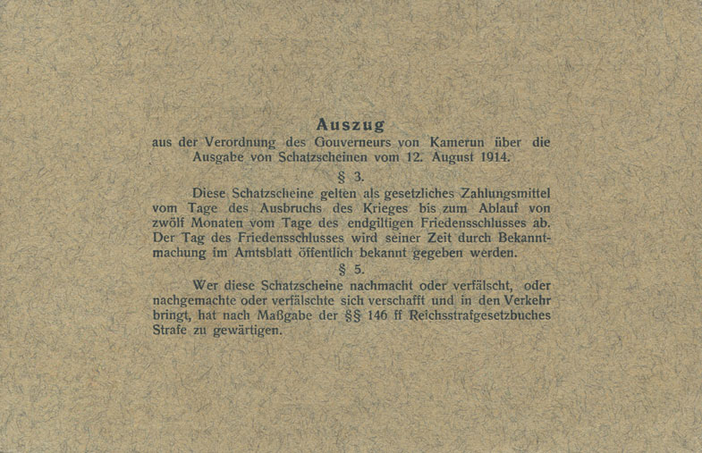 Back of Cameroon p3b: 100 Mark from 1914