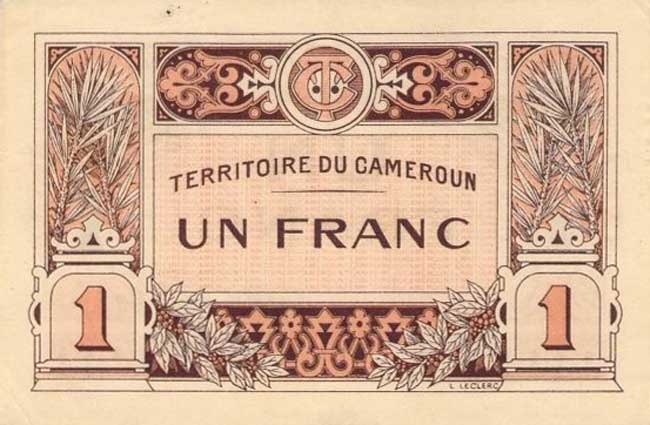 Back of Cameroon p5: 1 Franc from 1922